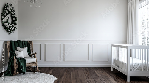 Soft neutral nursery design featuring a crib and cozy rocking chair in a serene environment