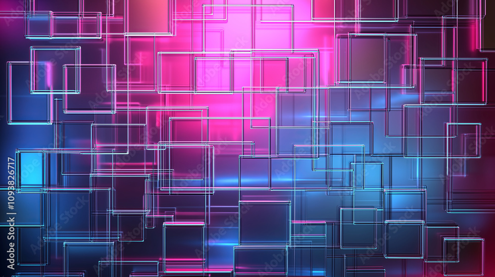 Abstract geometric background with neon lights and overlapping squares.. Abstract geometric background with neon lights and overlapping squares..