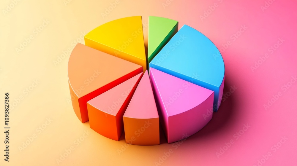 Vibrant Multi-Colored Pie Chart on a Gradient Background Representing Data Visualization and Segmentation Concepts in Modern Design Aesthetic Vibrant Multi-Colored Pie Chart on a Gradient Background Representing Data Visualization and Segmentation Concepts in Modern Design Aesthetic