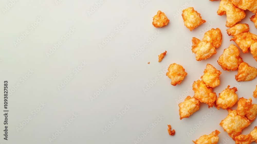 Crispy Golden Snack Pieces Scattered Over a Minimalist Background, Perfect for Food Photography, Cookbooks, and Snack Promotions Crispy Golden Snack Pieces Scattered Over a Minimalist Background, Perfect for Food Photography, Cookbooks, and Snack Promotions