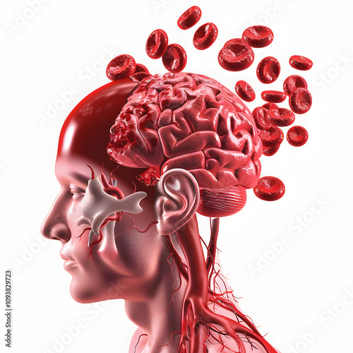 ministroke or transient ischemic attack as tia stroke as blood flow in the brain blocked in an artery by plaque or blood clot buildup as atherosclerosis or emboli highlighted by white, studi photo