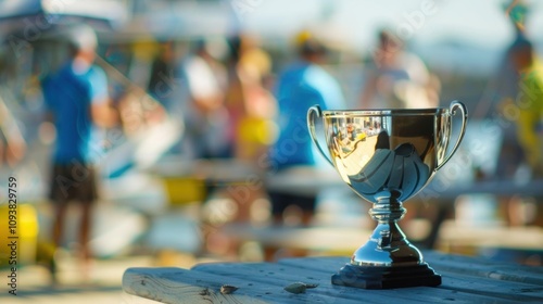 Blurry glimpse of the trophy presentation as the winners of the fishing derby are celebrated.