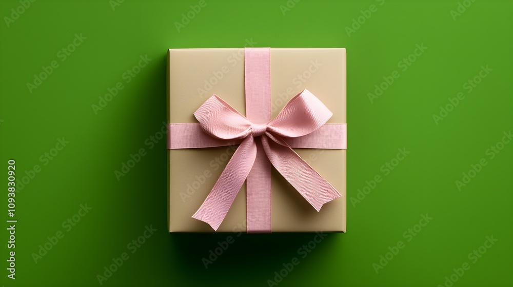 Gift box against a striking green background, pink bow symbolizing celebration, sleek minimalism, vibrant and joyful design, soft focus Gift box against a striking green background, pink bow symbolizing celebration, sleek minimalism, vibrant and joyful design, soft focus