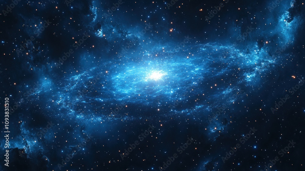 Fototapeta premium A swirling nebula of blue gas and dust with a bright star at its center, surrounded by a field of twinkling stars.