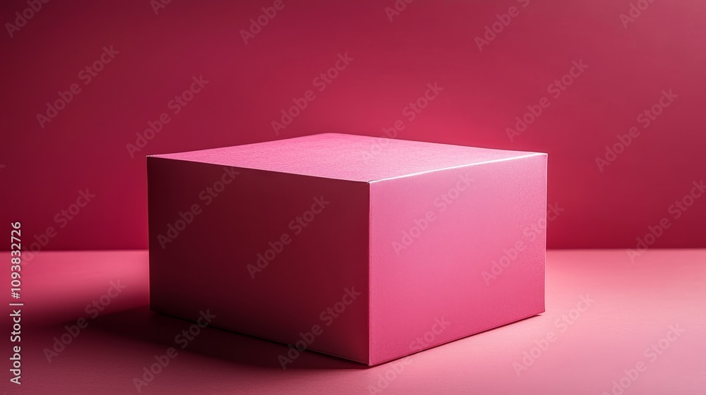 Single cardboard box, bright pink surface, smooth lighting, modern vibe Single cardboard box, bright pink surface, smooth lighting, modern vibe