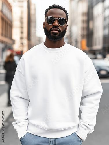 streetwear inspired mockup of a man wearing a blank white sweatshirt