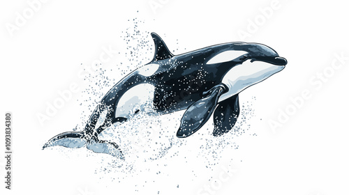Orca killer whale watercolor vector illustration isolated on a white background for your design, black and white