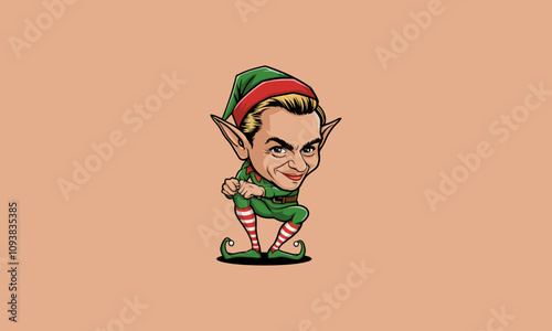 Cheeky elf with a mischievous grin in festive outfit