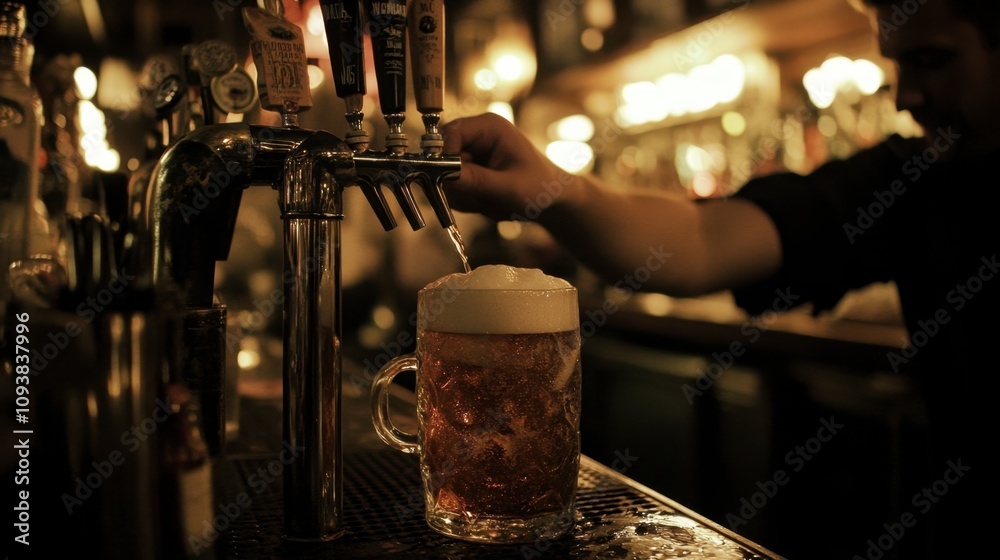 Pouring Fresh Beer at a Rustic Bar Pouring Fresh Beer at a Rustic Bar