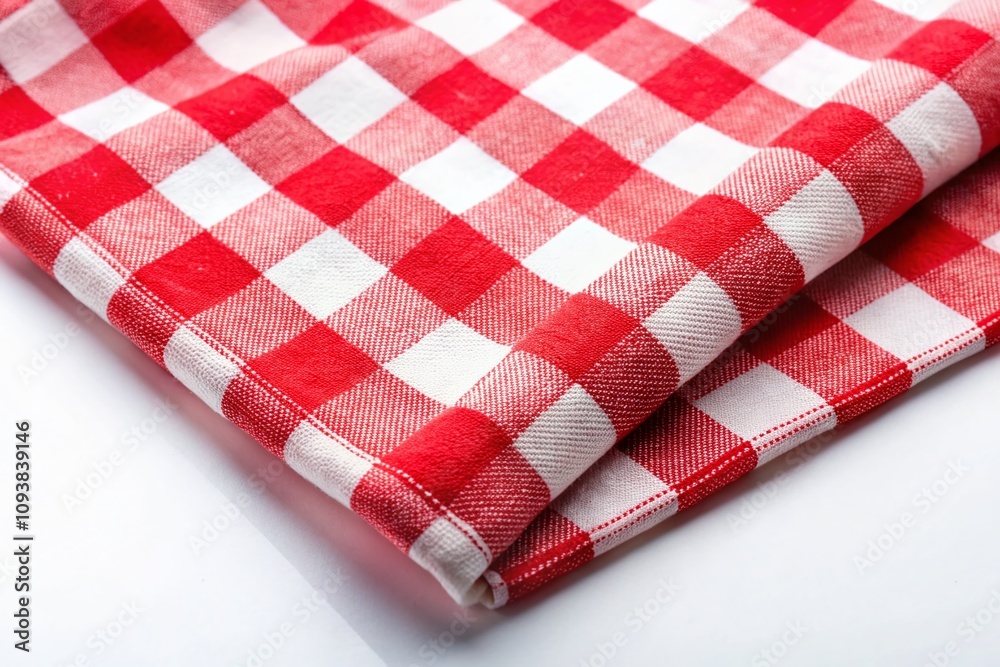 Closeup of a Red and White Checkered Napkin or Tablecloth Texture Isolated on White Background - Kitchen Accessories for Dining and Food Presentation Closeup of a Red and White Checkered Napkin or Tablecloth Texture Isolated on White Background - Kitchen Accessories for Dining and Food Presentation