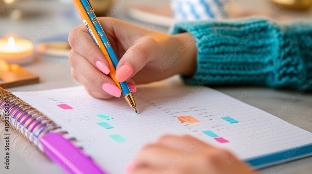 Colorful Planning with Pen and Notebook on Table Colorful Planning with Pen and Notebook on Table