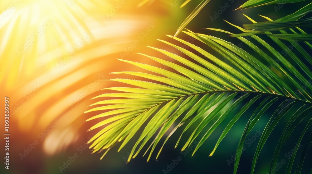 Obraz premium Lush Green Palm Leaves in Warm Sunlight