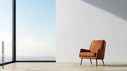 Modern leather chair in minimal space