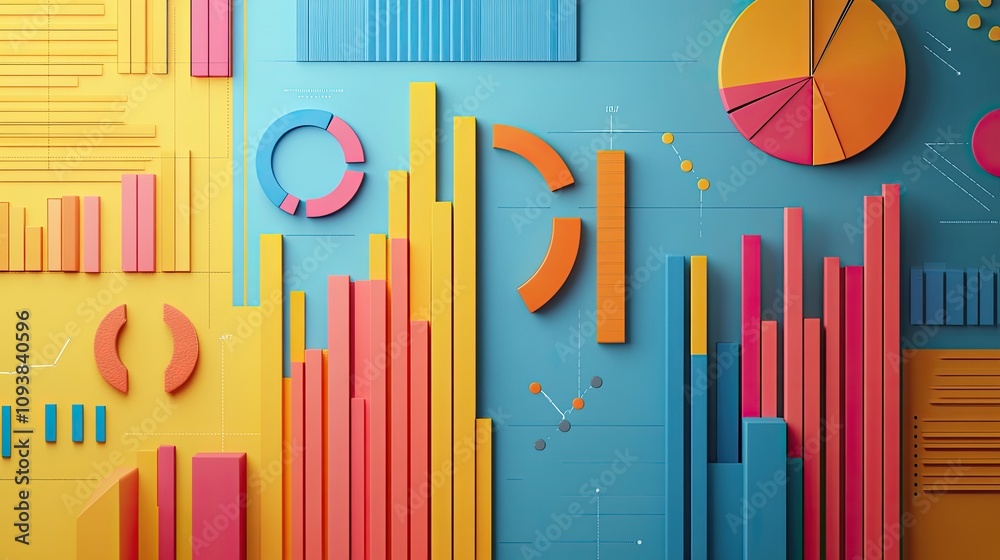 business growth chart flat design top view financial theme 3D render Complementary Color Scheme business growth chart flat design top view financial theme 3D render Complementary Color Scheme