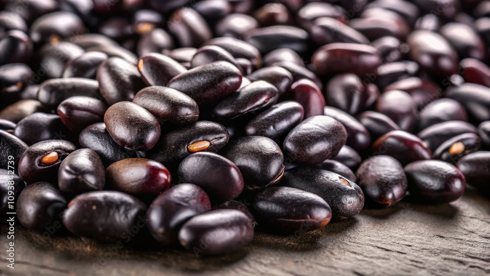Close-Up of Rich Brazilian Black Beans with Copy Space for Recipe and Food Blog Use, Showcasing Texture and Color in High Detail Against a Light Background Close-Up of Rich Brazilian Black Beans with Copy Space for Recipe and Food Blog Use, Showcasing Texture and Color in High Detail Against a Light Background