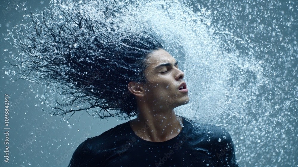 Obraz premium Dynamic Water Splash with Hair Motion