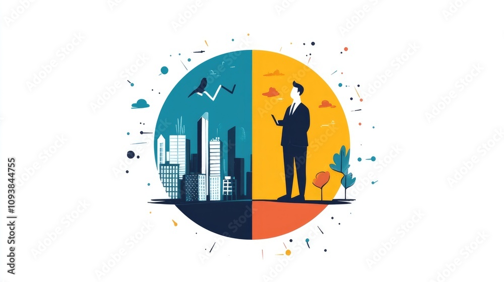 Obraz premium business trends graph flat design side view sustainability theme cartoon drawing Split-complementary color scheme