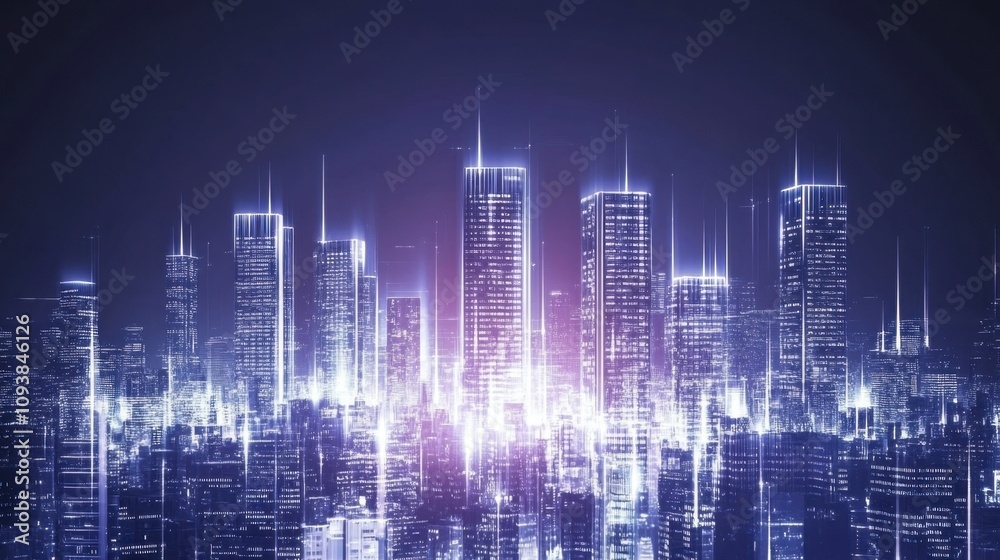 Fototapeta premium Futuristic City Skyline with Bright Light Effects
