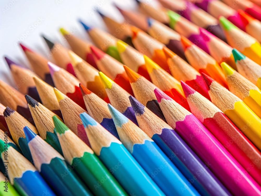 Colorful Arrangement of Wooden Pencils on a White Background, Capturing the Beauty of Art Supplies, Ideal for Educational and Creative Projects, Showcasing Vibrant Hues and Textures Colorful Arrangement of Wooden Pencils on a White Background, Capturing the Beauty of Art Supplies, Ideal for Educational and Creative Projects, Showcasing Vibrant Hues and Textures