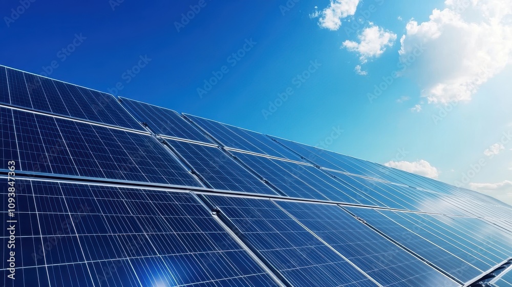 Solar Panels Underneath A Bright Blue Sky Solar Panels Underneath A Bright Blue Sky