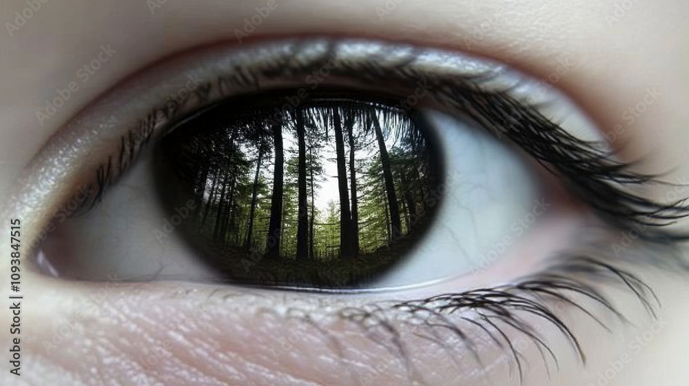 Naklejka premium Eye Reflection of Serene Forest Landscape