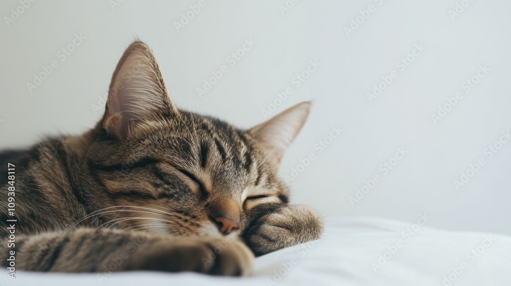 Tabby cat lounging lazily on a white background a relaxing scene in a minimalist setting for cat lovers Tabby cat lounging lazily on a white background a relaxing scene in a minimalist setting for cat lovers