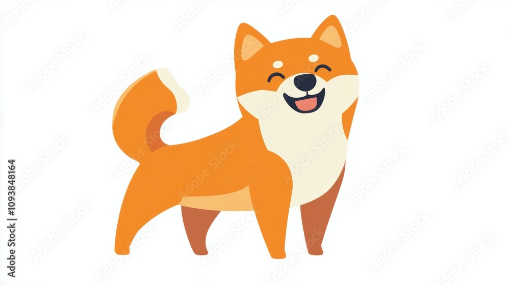 Obraz premium Shiba inu smiling and wagging its tail white background pet photography indoor close-up joyful expression