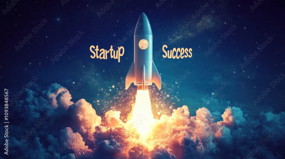 Rocket launching symbolizes startup success and innovation in business