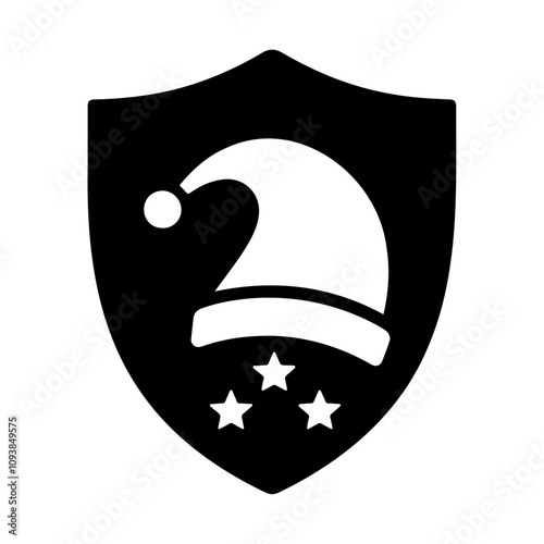 Black silhouette Santa hat or headwear in shield vector icon design