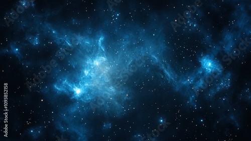 Blue Cosmic Cloud Against Starry Background