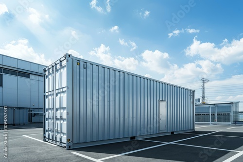 Wallpaper Mural Large metal shipping container resting in an industrial parking lot, symbolizing global trade and logistics Torontodigital.ca