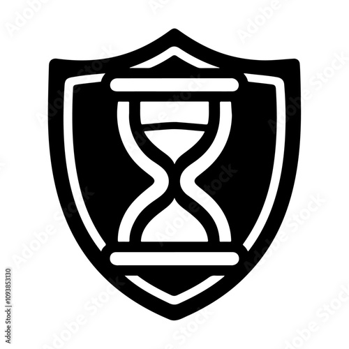 Black silhouette style hourglass in shield vector icon design