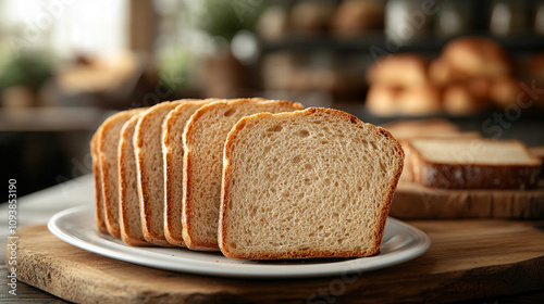 rustic display of freshly baked bread slices arranged on a white surface highlighting the natural texture and golden crust evoking feelings of warmth nourishment home-cooked meals and traditional baki photo