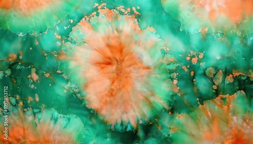 Green and orange marble color tie dye fabric texture background