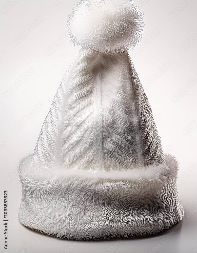 Fototapeta premium A festive white Santa hat with a fluffy pom-pom, perfect for a winter wonderland