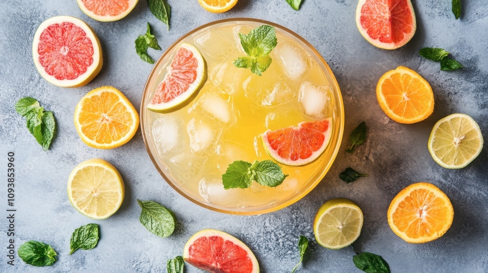 Refreshing Citrus Beverage with Fresh Fruit Garnish Refreshing Citrus Beverage with Fresh Fruit Garnish