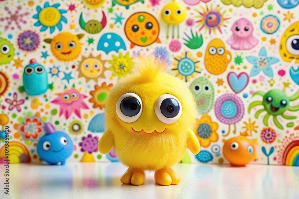 Cute Cartoon Yellow Monster on White Background - Colorful Doodle Illustration of a Whimsical Alien Character Perfect for Kids’ Decor and Merchandise Cute Cartoon Yellow Monster on White Background - Colorful Doodle Illustration of a Whimsical Alien Character Perfect for Kids’ Decor and Merchandise