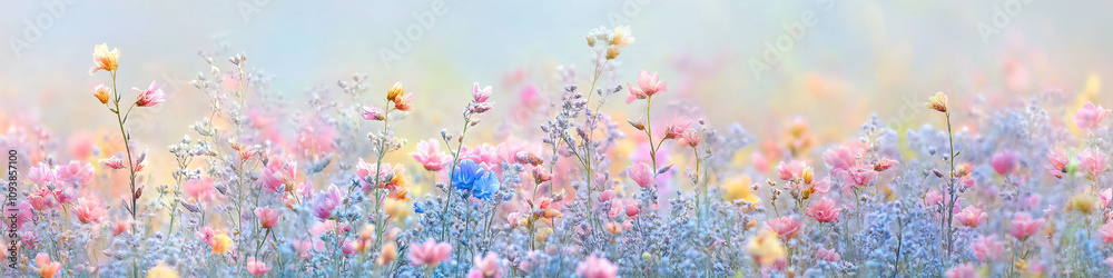 Ephemeral Flowerbed of Color: A field of delicate flowers in soft pastel hues, blowing gently in the breeze. Ephemeral Flowerbed of Color: A field of delicate flowers in soft pastel hues, blowing gently in the breeze.