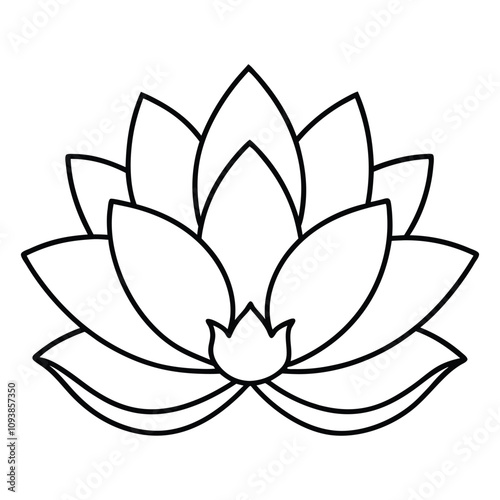 A hand-drawn line art of a lotus with leaves icon vector illustration line art