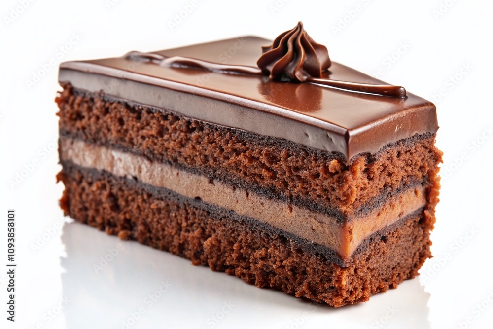 Delicious Chocolate Cake Slice Isolated on White Background, Perfectly Composed Using the Rule of Thirds for a Visually Appealing Culinary Image