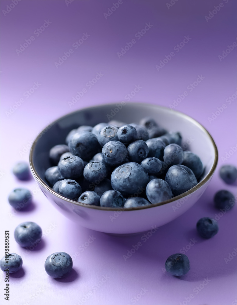 Blueberry in a bowl on Soft lilac background Blueberry in a bowl on Soft lilac background