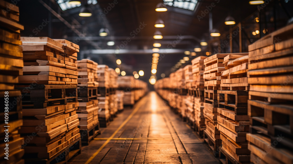 Rows of wooden pallets for delivery products. Rows of wooden pallets for delivery products.