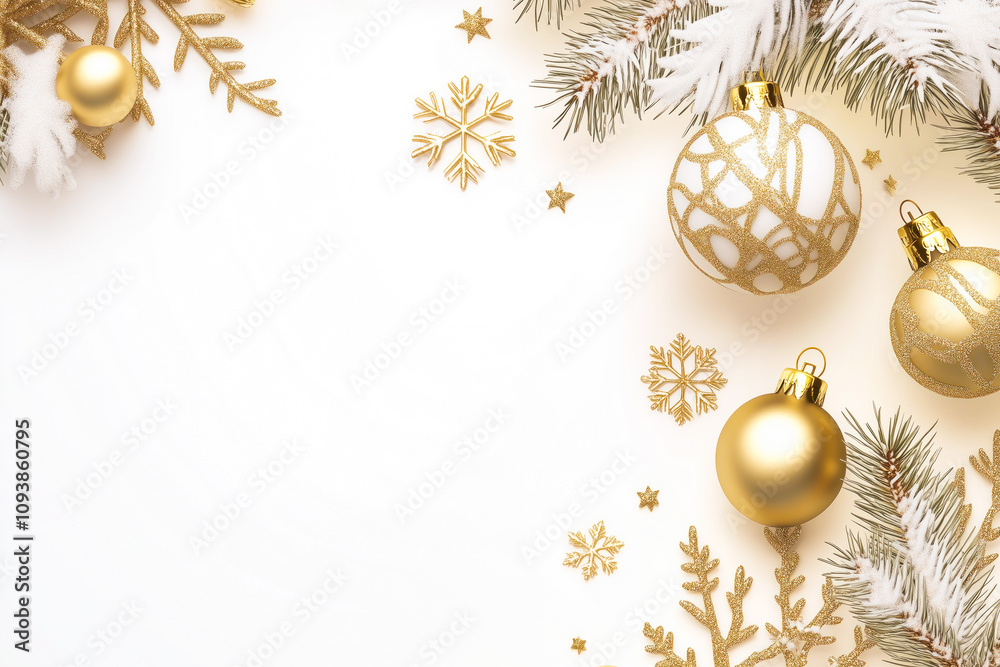 Fototapeta premium Golden Christmas ornaments with copy space