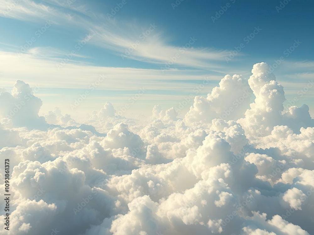 A vast open sky with clouds of different shapes and sizes, aerial views, atmospheric conditions A vast open sky with clouds of different shapes and sizes, aerial views, atmospheric conditions