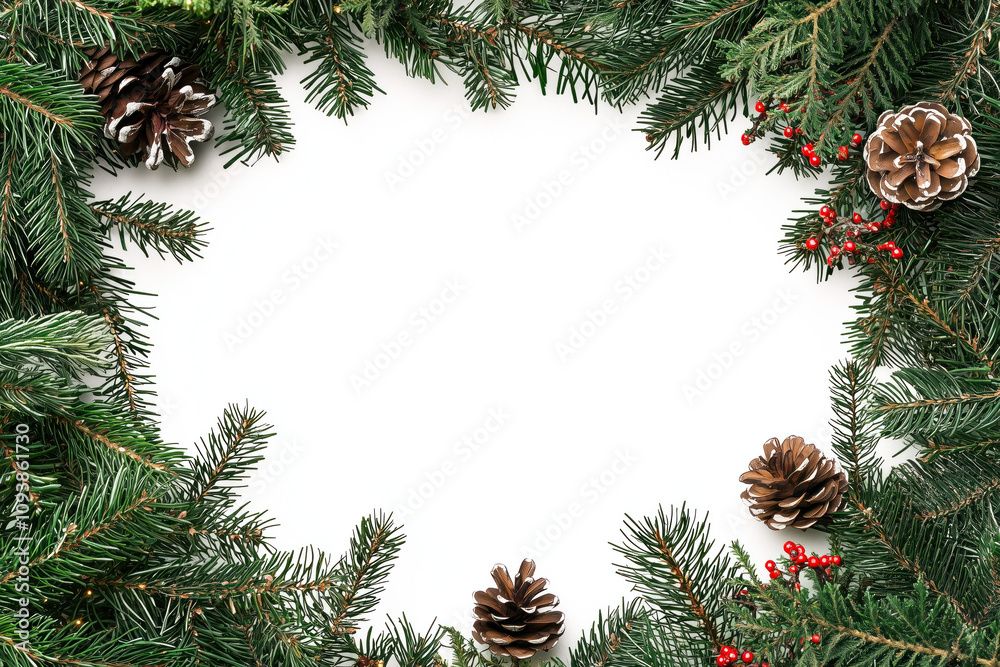 Christmas frame with pine branches and pinecones Christmas frame with pine branches and pinecones