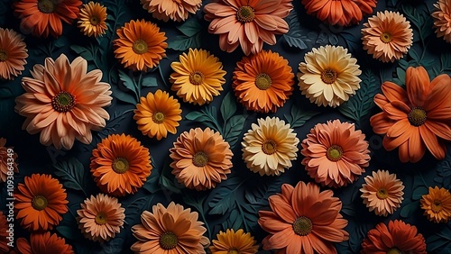 orange flowers background. a colorful bouquet of flowers in full bloom. flower pattern wallpaper 