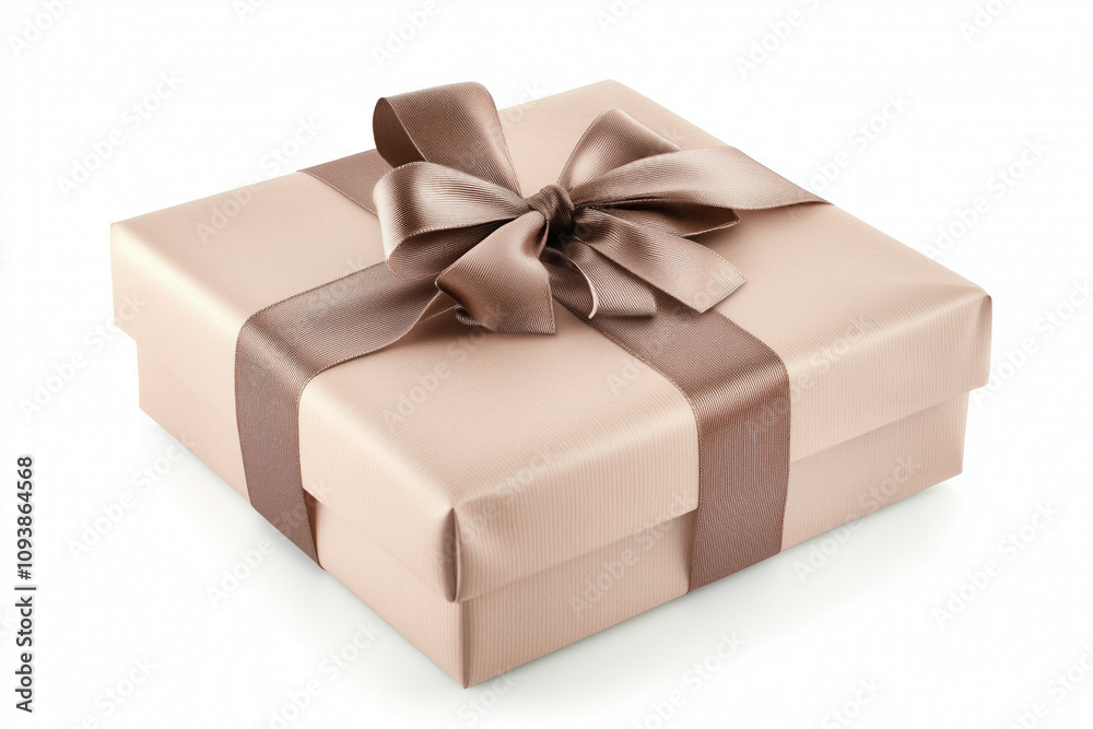 Obraz premium Beige gift box with brown satin bow