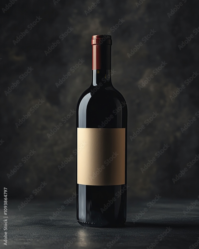 Fototapeta premium Alice Hlong mockup visual preview Elegant wine bottle with blank label Elegant red wine bottle on dark background