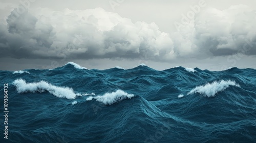 Turbulent ocean waves under a stormy sky.