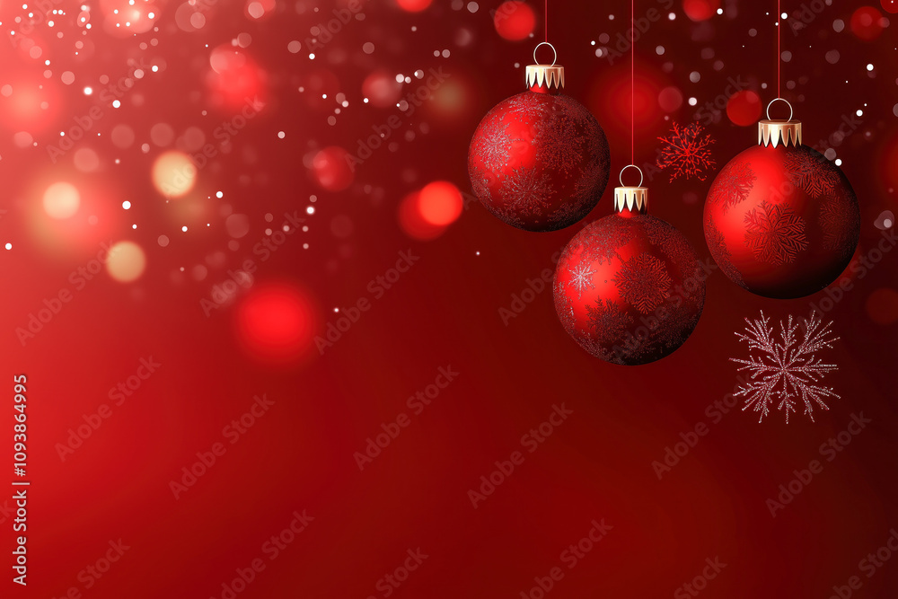 Red baubles with snowflake details and soft bokeh Red baubles with snowflake details and soft bokeh